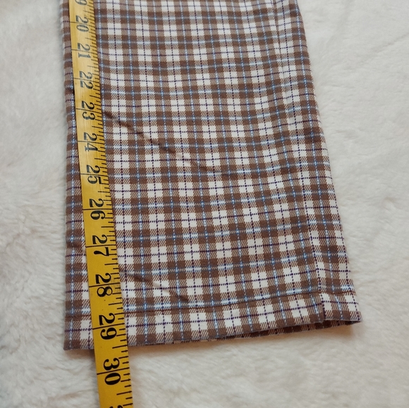 3/$20 Brandy Melville High Rise Brown Cream Blue Plaid Straight Leg Pants - Picture 7 of 11